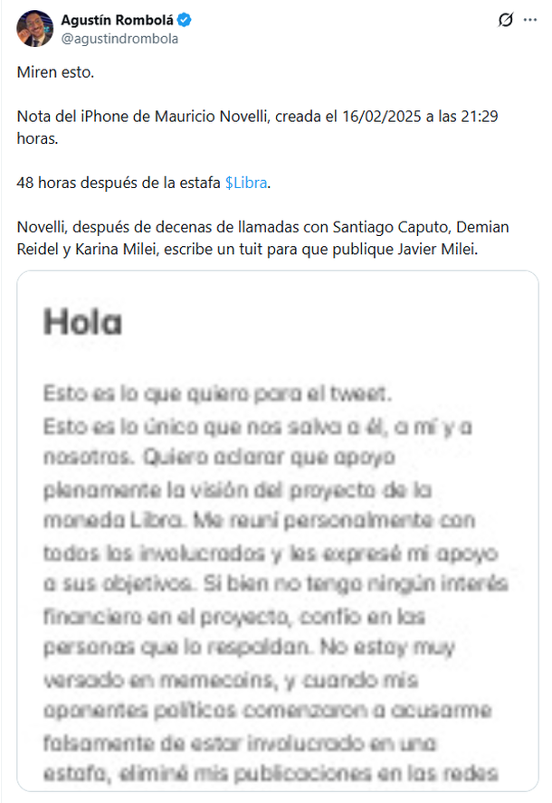 Denuncian a Mauricio Novelli por la criptoestafa Libra Denuncian a Mauricio Novelli por la criptoestafa Libra