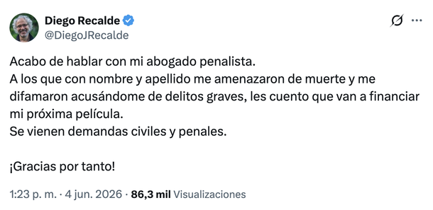 Tras el repudio masivo, Diego Recalde amenaza con demandas Tras el repudio masivo, Diego Recalde amenaza con demandas
