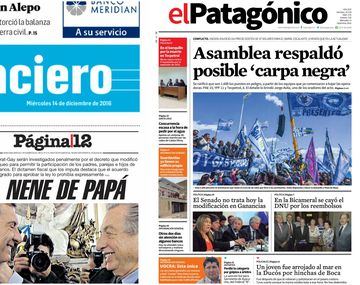 Tapas de diarios del 14 de diciembre de 2016