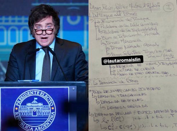 Filtran los apuntes de Javier Milei para la cena en la Fundación Libertad: Dinero y precios, pero nada de salarios