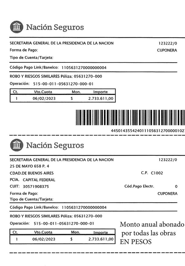 La póliza de seguro por los cuadros de la Quinta de Olivos La póliza de seguro por los cuadros de la Quinta de Olivos