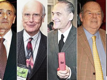 Héctor Magnetto, José Aranda y Lucio Pagliaro (Clarín) y Bartolomé Mitre y Julio Saguier (La Nación)