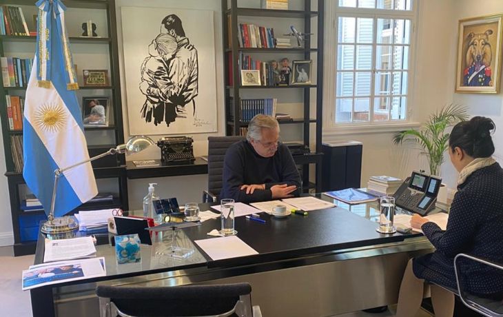 Alberto Fern&aacute;ndez en comunicaci&oacute;n con el presidente de la Rep&uacute;blica Popular China Xi Jinping&nbsp;