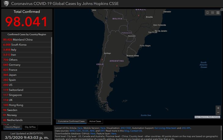 Argentina, en el mapa mundial del coronavirus
