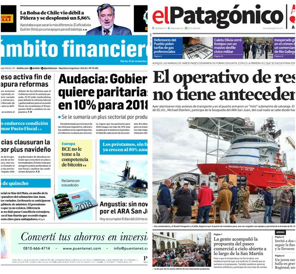 Tapas de diarios del martes 21 de noviembre de 2017