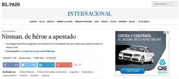 Según El País de España, la imagen de Nisman se hundió