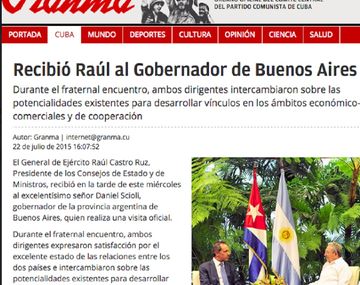 Un medio cubano destacó la relación cercana de Raúl Castro y Scioli