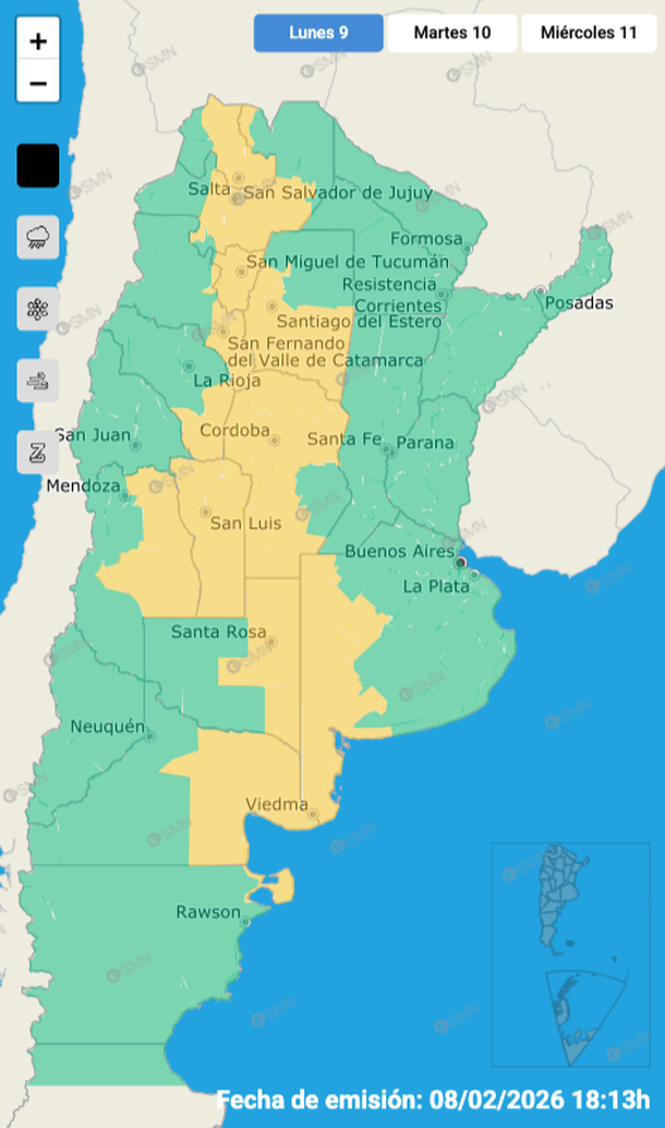 Alerta por tormentas con granizo en Buenos Aires y otras doce provincias. Fuente: Servicio Meteorológico Nacional. Alerta por tormentas con granizo en Buenos Aires y otras doce provincias. Fuente: Servicio Meteorológico Nacional.
