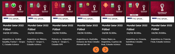 El cronograma de TyC Sports de los partidos de la Selección Argentina en el Mundial de Qatar 2022. El cronograma de TyC Sports de los partidos de la Selección Argentina en el Mundial de Qatar 2022.
