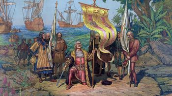 Cristóbal Colón —en el marco de su primer viaje a América— arriba a la isla La Española en 1492. Cristóbal Colón —en el marco de su primer viaje a América— arriba a la isla La Española en 1492.