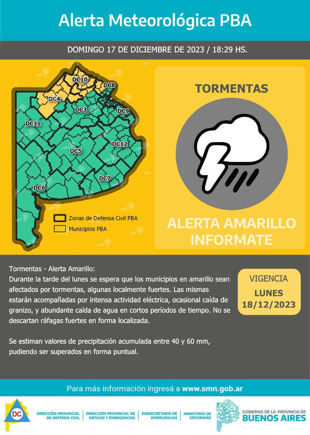 La provincia de Buenos Aires renovó alertas por tormentas y granizo para este lunes. La provincia de Buenos Aires renovó alertas por tormentas y granizo para este lunes.