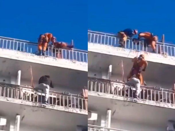 Impresionante rescate de los Bomberos de la Ciudad a un hombre que intentó arrojarse al vacío