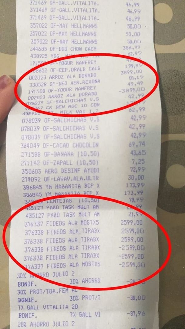 Denuncian que un supermercado puso el arroz a $3.900 y los fideos a $2.599 para novenderlos