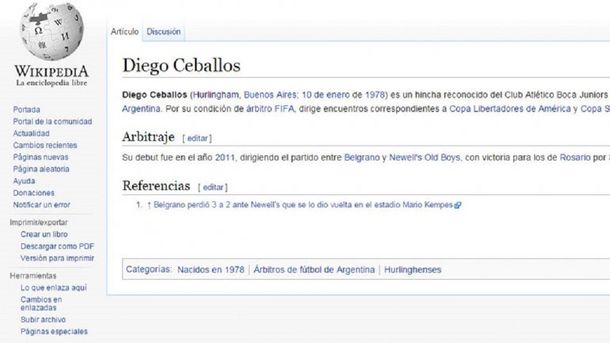 Cambiaron el perfil de Diego Ceballos de Wikipedia
