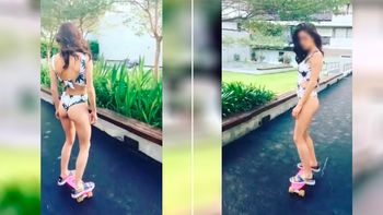 la costumbre de una famosa modelo: andar en skate en bikini la costumbre de una famosa modelo: andar en skate en bikini