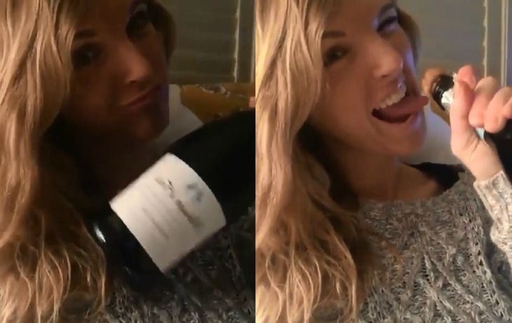 Se quiso hacer la sexy con una botella de champagne y cometió un doloroso error