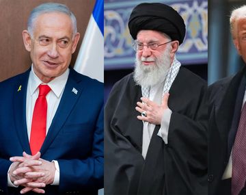 Alí Jamenei entre Benjamin Netanyahu y Donald Trump.