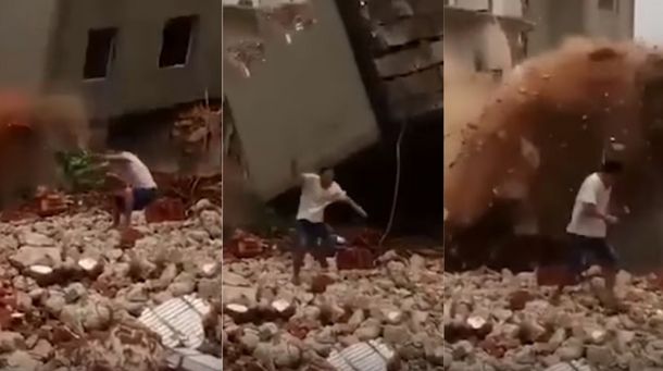 Escapó por poco del derrumbe de un edificio