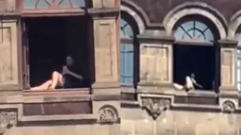 La mujer tomando sol en el Palacio Naconal que generó polémica en redes sociales. La mujer tomando sol en el Palacio Naconal que generó polémica en redes sociales.