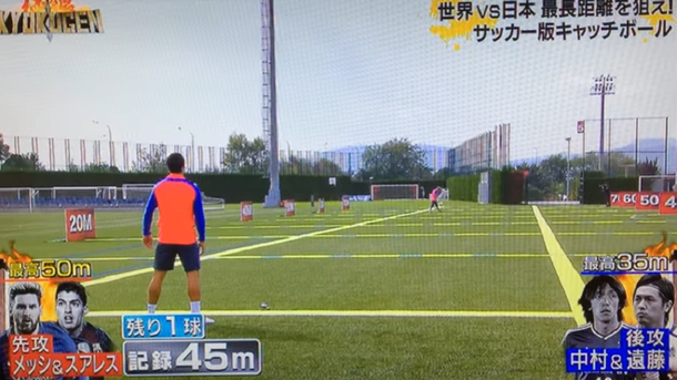 Lionel Messi y Luis Suárez en otro desafío de la TV japonesa