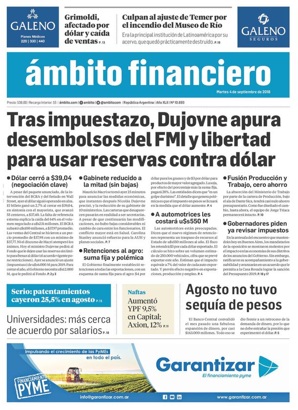 Tapas de diarios del martes 4 de septiembre de 2018