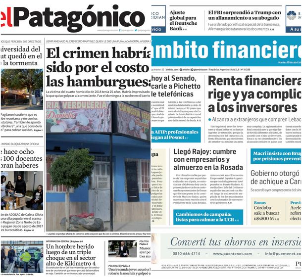Tapas de diarios del martes 10 de abril de 2018