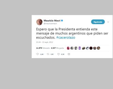 El tuit de Macri avalando el Cacerolazo