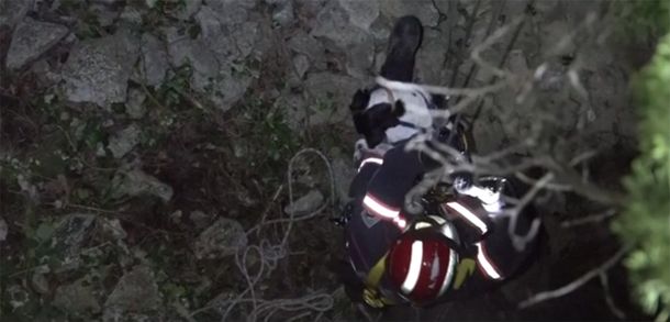 Los bomberos rescatan un perro que cayó en una cueva en Castellón.
