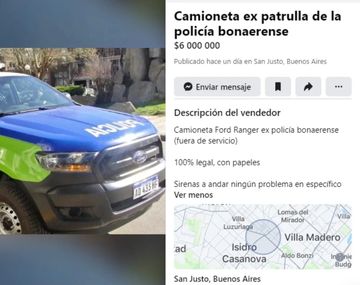 Venden por Facebook un patrullero de la Policía bonaerense