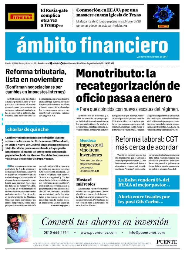 Tapas de diarios del lunes 6 de noviembre de 2017