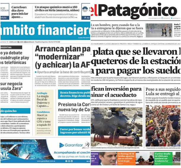 Tapas de diarios del lunes 9 de abril de 2018