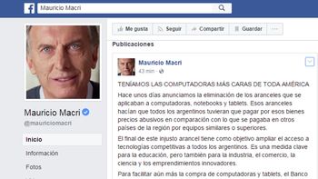 Polémico posteo de Macri en Facebook Polémico posteo de Macri en Facebook