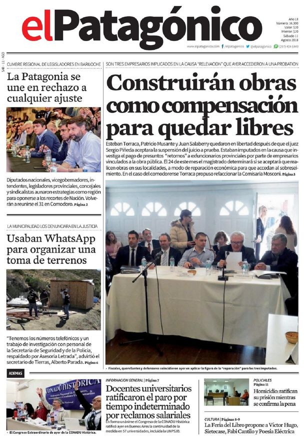 Tapas de diarios del sábado 11 de agosto de 2018