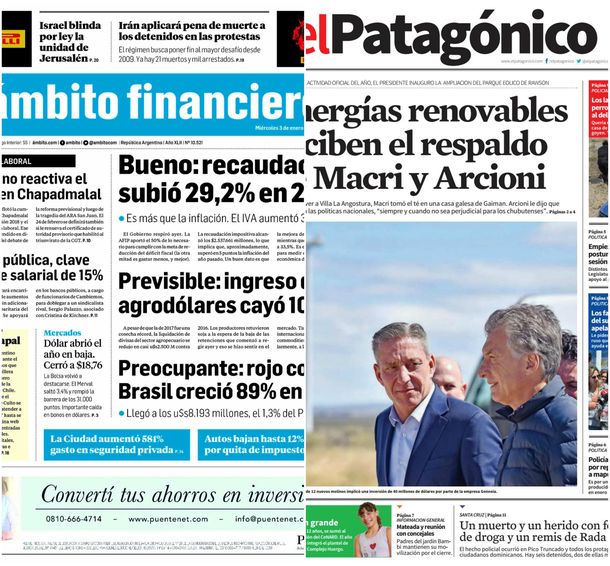 Tapas de diarios del miércoles 3 de enero de 2018