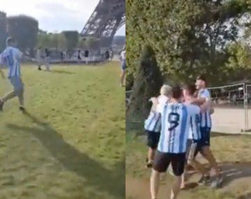 Recrearon el gol de Di María a Francia frente a la Torre Eiffel y el video es viral