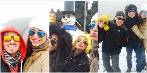 Andrea Estévez, Federico Bal y Ravelli, esquiando en Bariloche