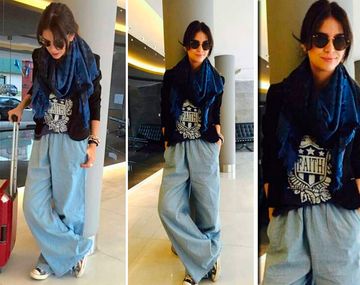 Mirá el look ciruja de Zaira Nara para viajar