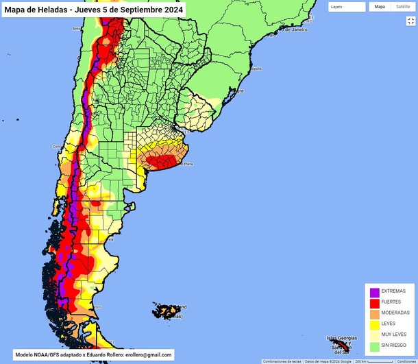 Mapa de frío y heladas para Buenos Aires. Fuente: Eduardo Rollero. Mapa de frío y heladas para Buenos Aires. Fuente: Eduardo Rollero.