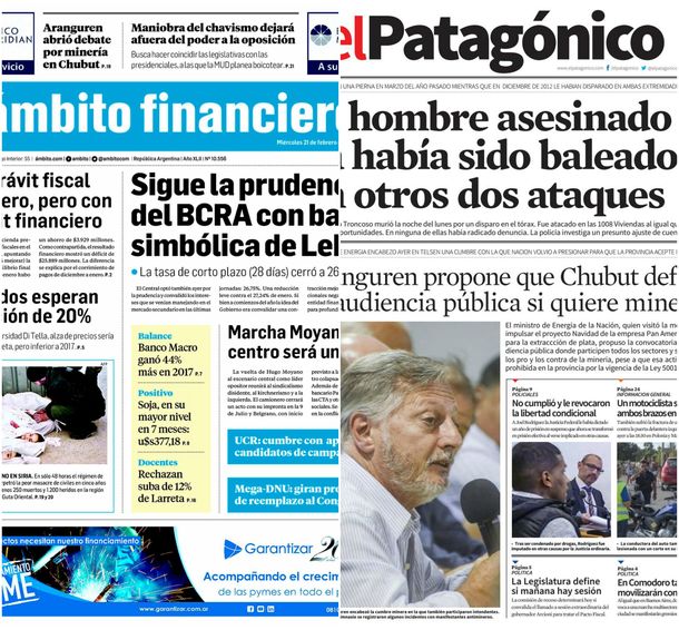 Tapas de diarios del miércoles 21 de febrero de 2018