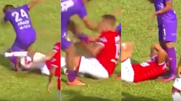 Le pegó una patada en la garganta a un jugador contrario