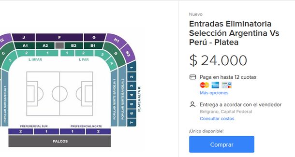 Dan de baja las publicaciones que revenden entradas para Argentina-Perú