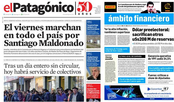 Tapas de diarios del miércoles 9 de agosto de 2017