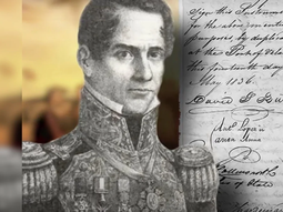 Santa Anna y David Burnet firman el Tratado de Velasco para el reconocimiento de la independencia de Texas en 1836. Santa Anna y David Burnet firman el Tratado de Velasco para el reconocimiento de la independencia de Texas en 1836.