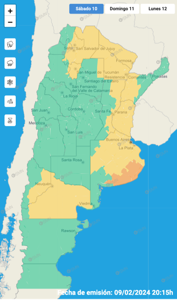 Alerta por tormentas y granizo en Buenos Aires y otras once provincias. Fuente: Servicio Meteorológico Nacional. Alerta por tormentas y granizo en Buenos Aires y otras once provincias. Fuente: Servicio Meteorológico Nacional. 