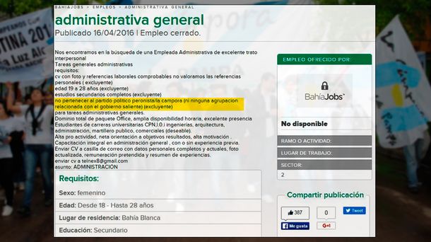 Insólita oferta laboral: Excluyente no ser de La Cámpora o peronista