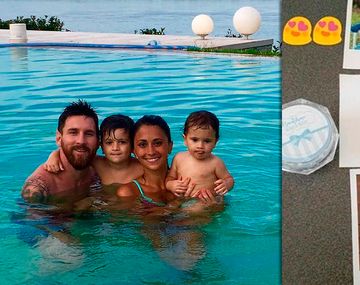 Messi y sus hijos, que fueron bautizados en Rosario