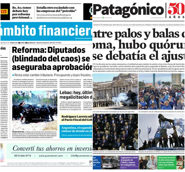 Tapas de diarios del martes 19 de diciembre de 2017