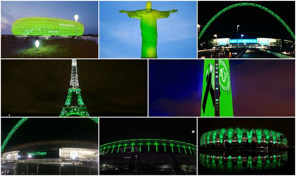 Los edificios se tiñeron de verde por Chapecoense