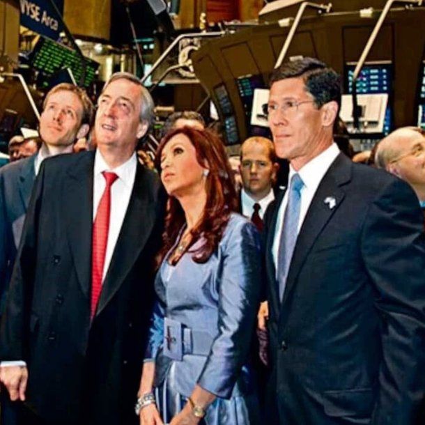 Néstor Kirchner y Cristina Fernández durante su visita a Wall Street