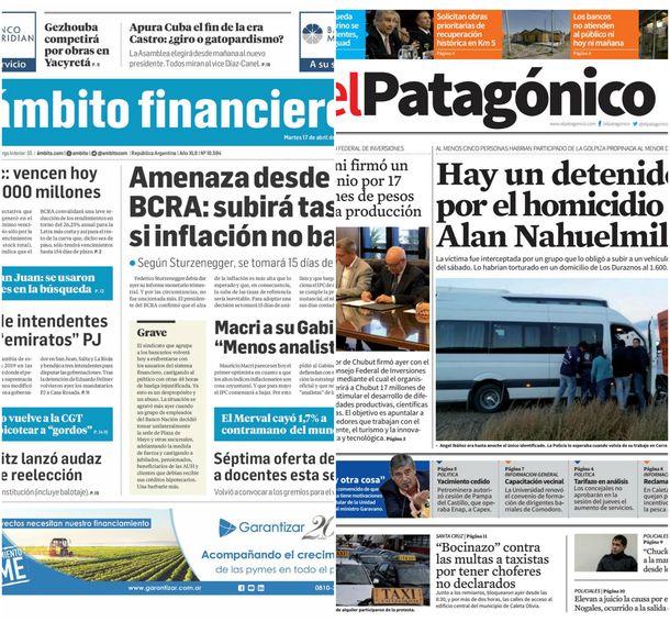 Tapas de diarios del miércoles 18 de abril de 2018